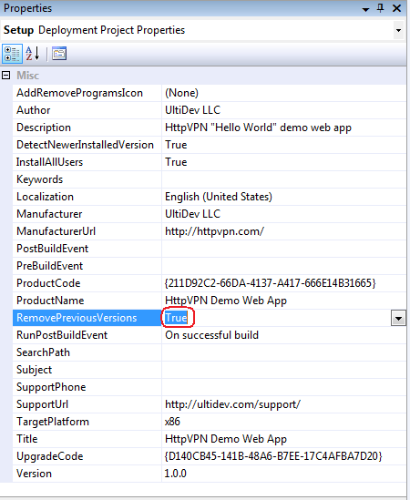 Setup project property grid.