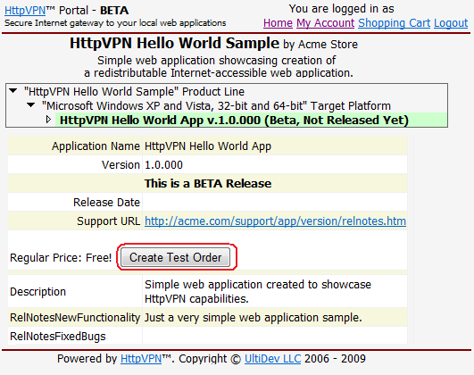 Creating a test order