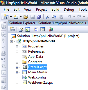 Sample ASP.NET application opened in Visual Studio 2008